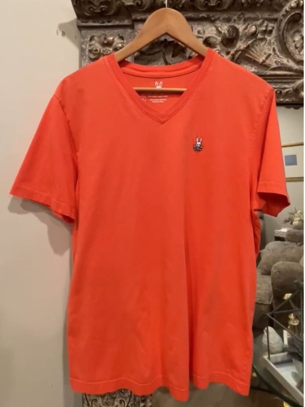 Psycho Bunny Orange Pima Cotton V-Neck T-Shirt Men’s Medium